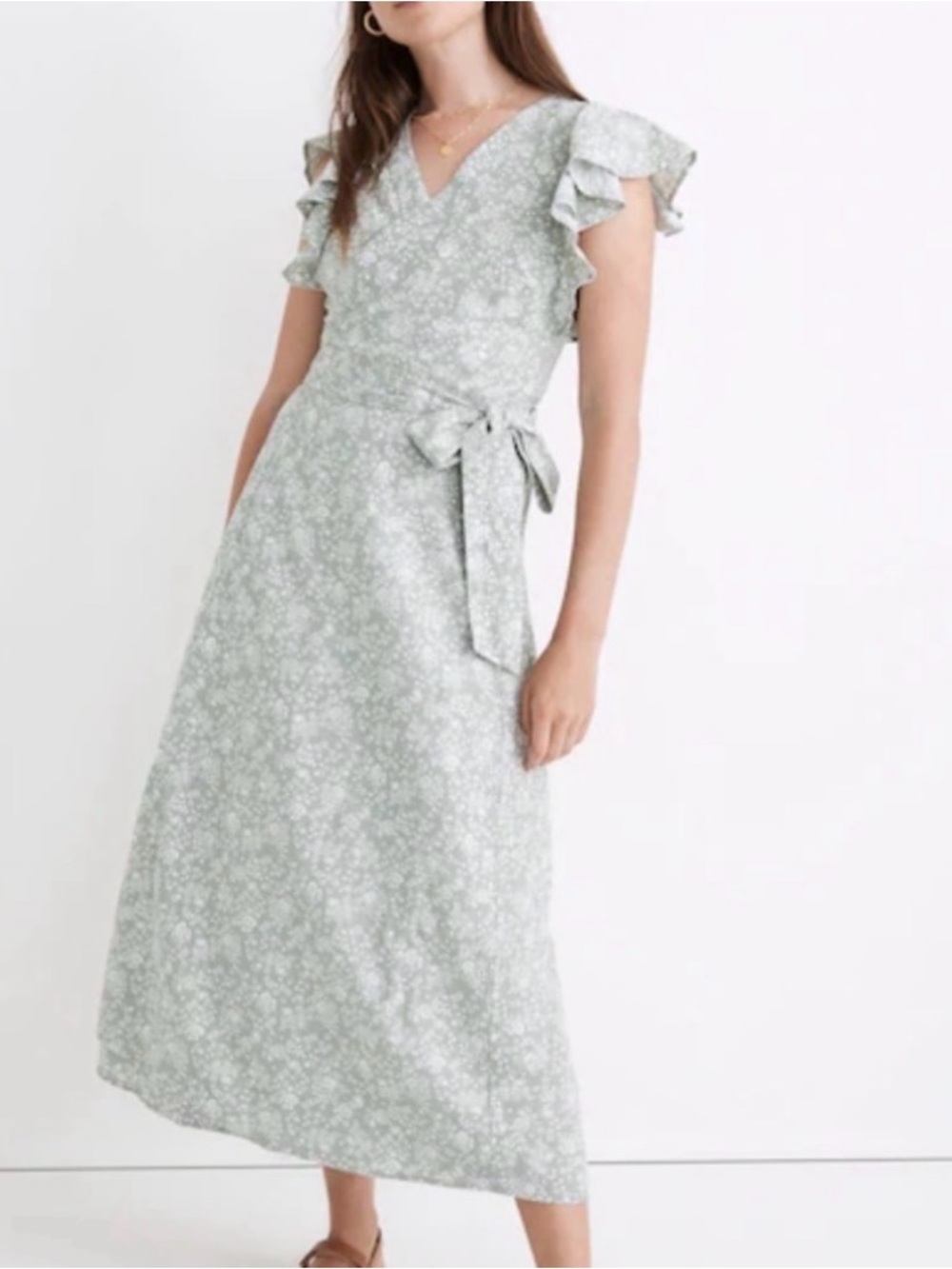 Madewell Light Green & White Wrap Dress